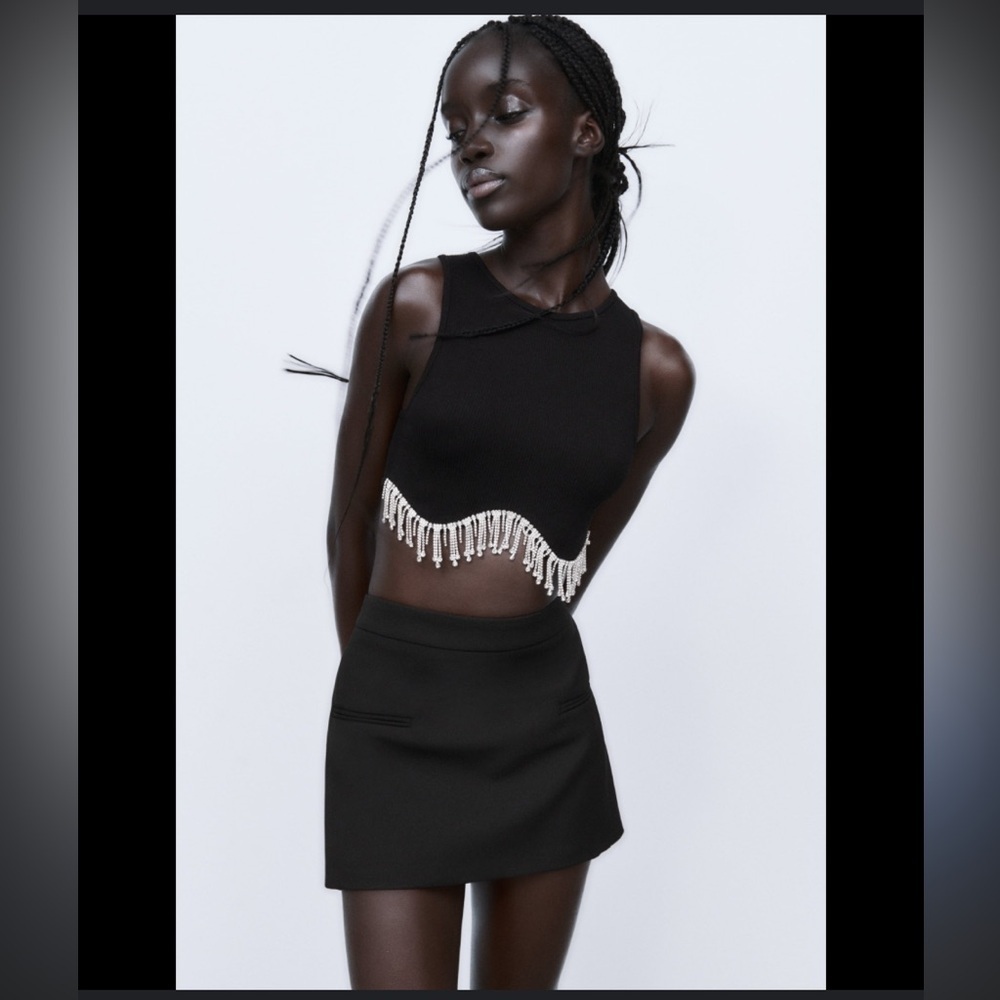 Zara black rhinestone crop top nwot $98 M/L party diamond blog fav summer